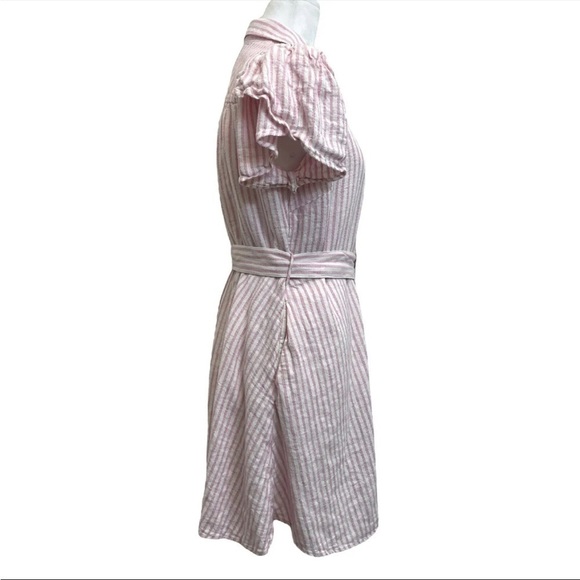 Alexis x Target Linen Blend Pink White Stripe Belted Button Mini Dress - Picture 9 of 12